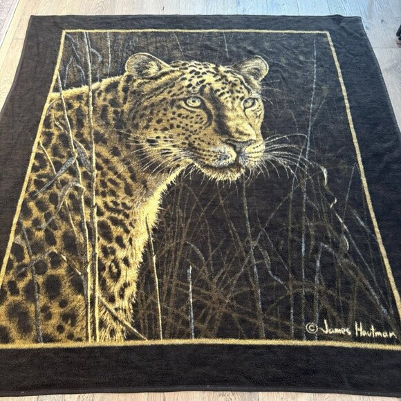 VTG Biederlack Blanket Cheetah Acrylic Queen Size 87"x84" James Hautman USA - Picture 1 of 4